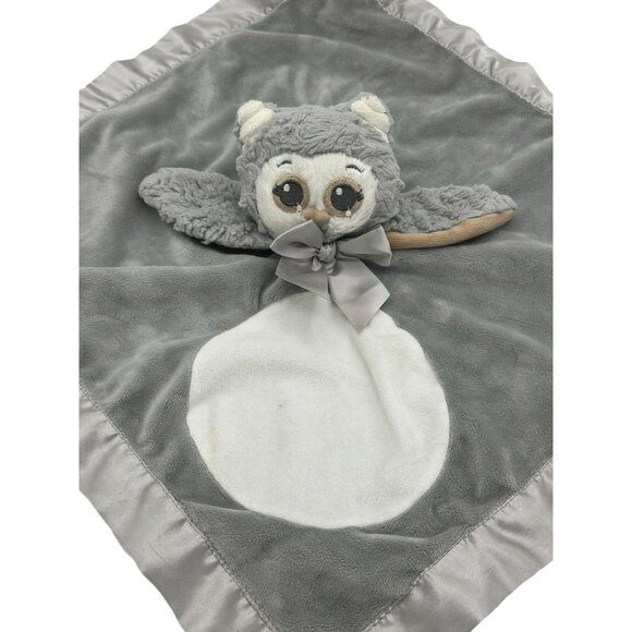 Bearington Baby Collection Owl Lovey Security Blanket Soother Satin Trim - Picture 2 of 10